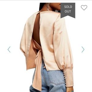 TopShop Tie Back Satin Blouse Cream 4